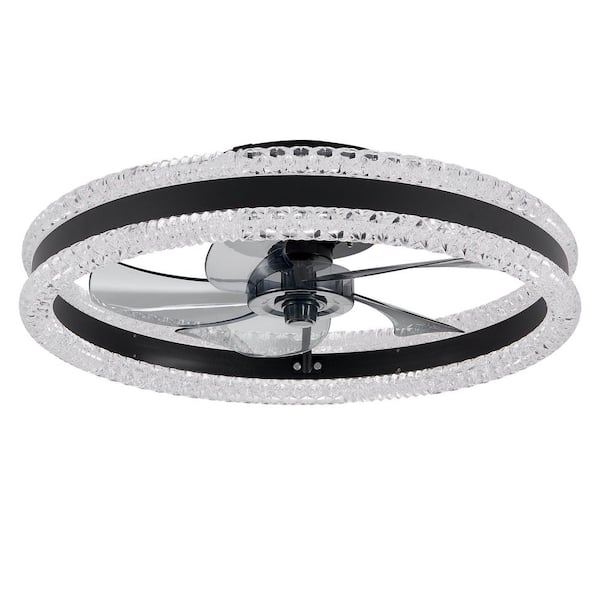 Luxury Double Ring 20.3 in. 1-Light Black Smart Selectable LED Flush Mount Ceiling Fan with Light