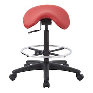35 in. Pneumatic Drafting Chair with Red Vinyl Saddle Seat