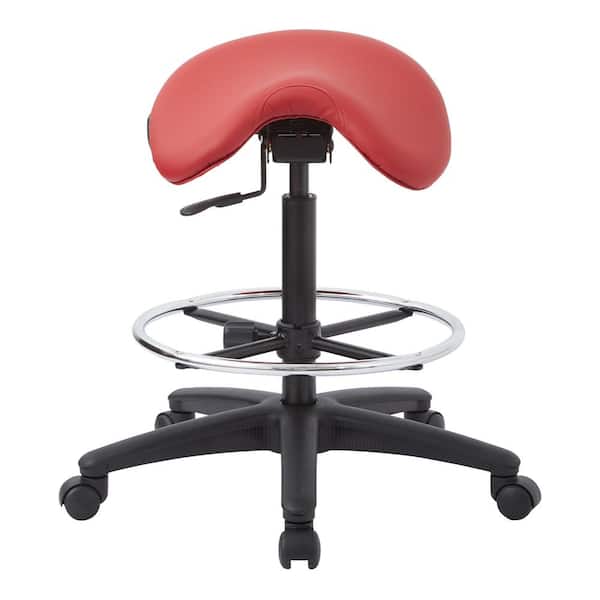 Office Star Products 35 in. Pneumatic Drafting Chair with Red Vinyl Saddle Seat