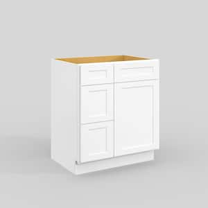 30 in. W x 21 in. D x 34.5 in. H in Shaker White Plywood Ready to Assemble Floor Vanity Sink Base Kitchen Cabinet