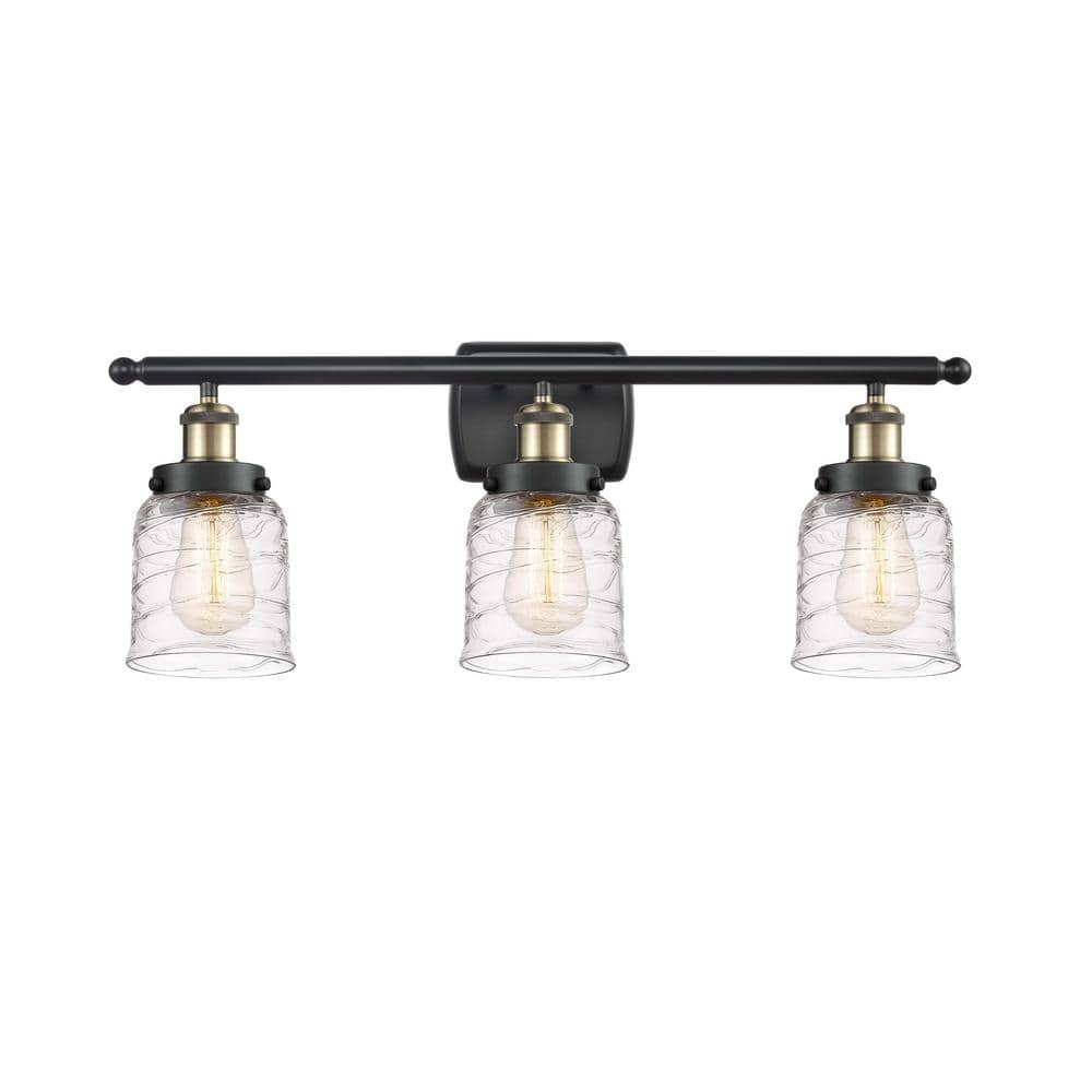 Bell 26 in. 3-Light Black Antique Brass, Deco Swirl Vanity Light with Clear Glass Shade price history on PriceWatchPro