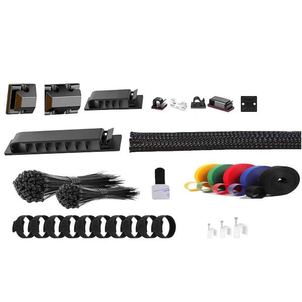OBJLGEV Cable Management Kit 327-Pieces Includes Cable Sleeves Clips Holders Straps Zip Tie Mounts Black
