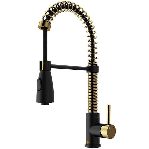 Brant Single Handle Pull-Down Sprayer Kitchen Faucet in Matte Brushed Gold and Matte Black