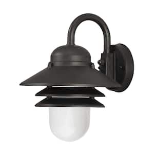 Nautical 1-Light Black 3000K ENERGY STAR LED Outdoor Wall Mount Sconce with Durable White Prismatic Acrylic Lens