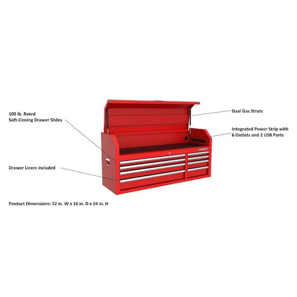 Modular Tool Storage 52 in. W x 16 in. D Standard Duty Red Top Tool Chest