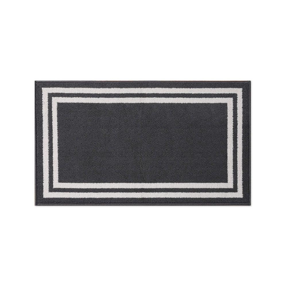 Laura Ashley Washable Skid-Resistant Dark Grey/Ivory 2 ft. x 4 ft