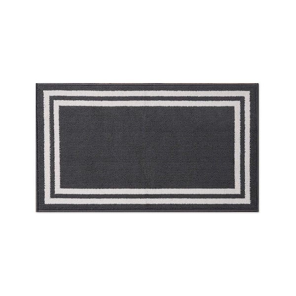 Laura Ashley Washable Skid-Resistant Dark Grey/Ivory 2 ft. x 4 ft