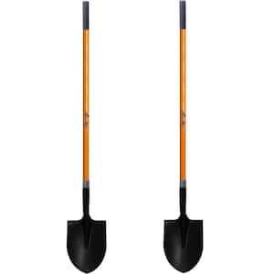 47 in. L Fiberglass Long Handle Digging Round Shovel, with Heavy-Duty Metal Blade Shovel (2-Pack)