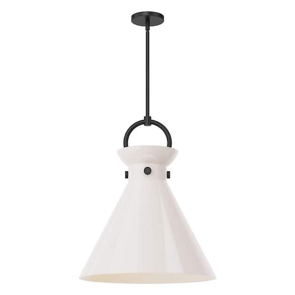 ALORA MOOD Emerson 18 in. 1 Light 60-Watt Matte Black/Glossy Opal Glass Pendant Light