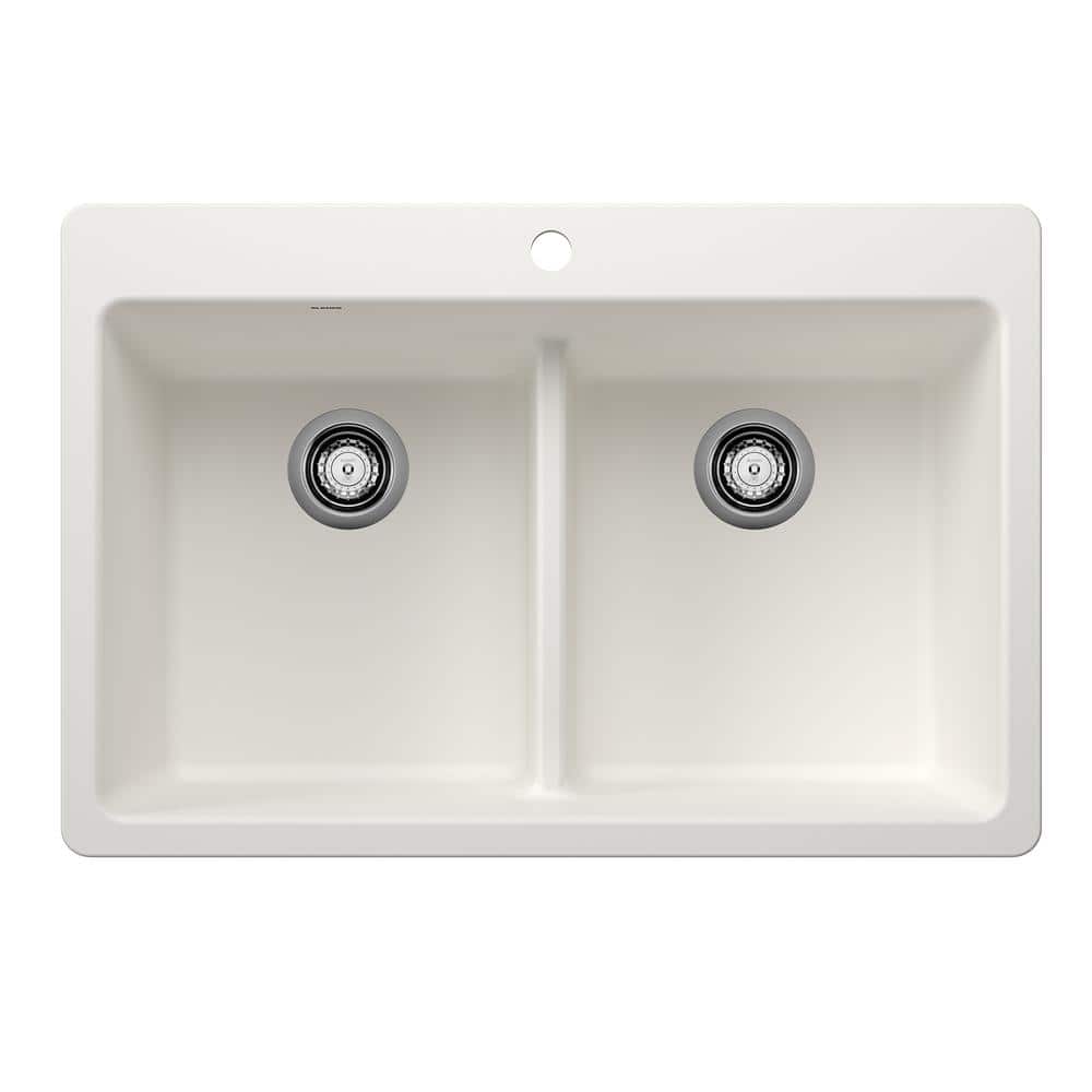 Blanco Liven SILGRANIT 33 in. Drop-In/Undermount Double Bowl Granite Composite Kitchen Sink in White