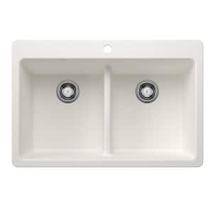 Liven SILGRANIT 33 in. Drop-In/Undermount Double Bowl Granite Composite Kitchen Sink in White