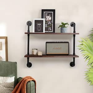 30 in. H Wall Planter Stand Wood Pipe Storage Shelves 2-Tier