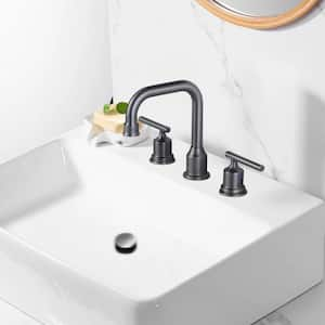 8 in. Widespread 3 Hole Lead-Free Double Handle Bathroom Faucet with Pop-up Drain and Supply Lines in Gray