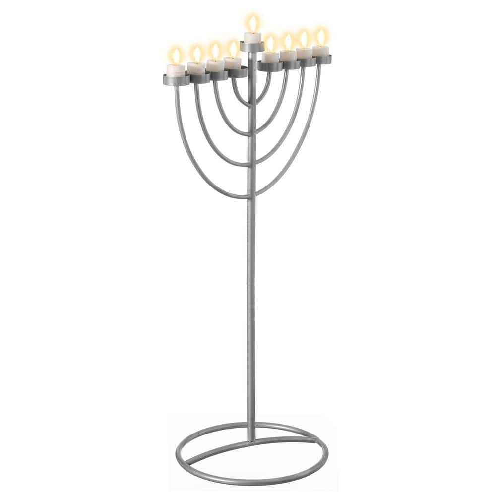 Vintiquewise 47.75 in. Silver Modern Lighting Thin Pipe Hanukkah Menorah Holiday Candles, 9 Branch