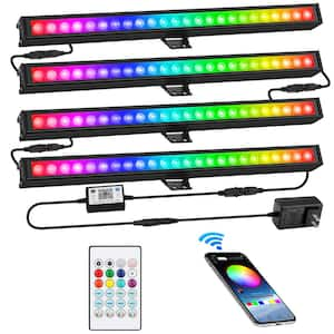 16 in. LED 18-Watt Dimmable Wall Washer Light Bar Color Changing DJ App and Remote Control Uplight Stage Lighting 4-Pack