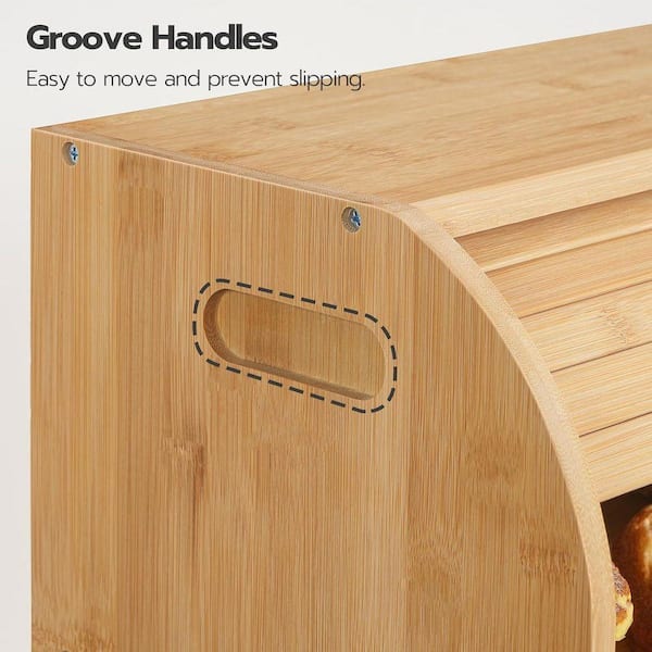 Lynzavix Bamboo Roll-Top 2 Tier Bread Box with Acrylic Door Vents