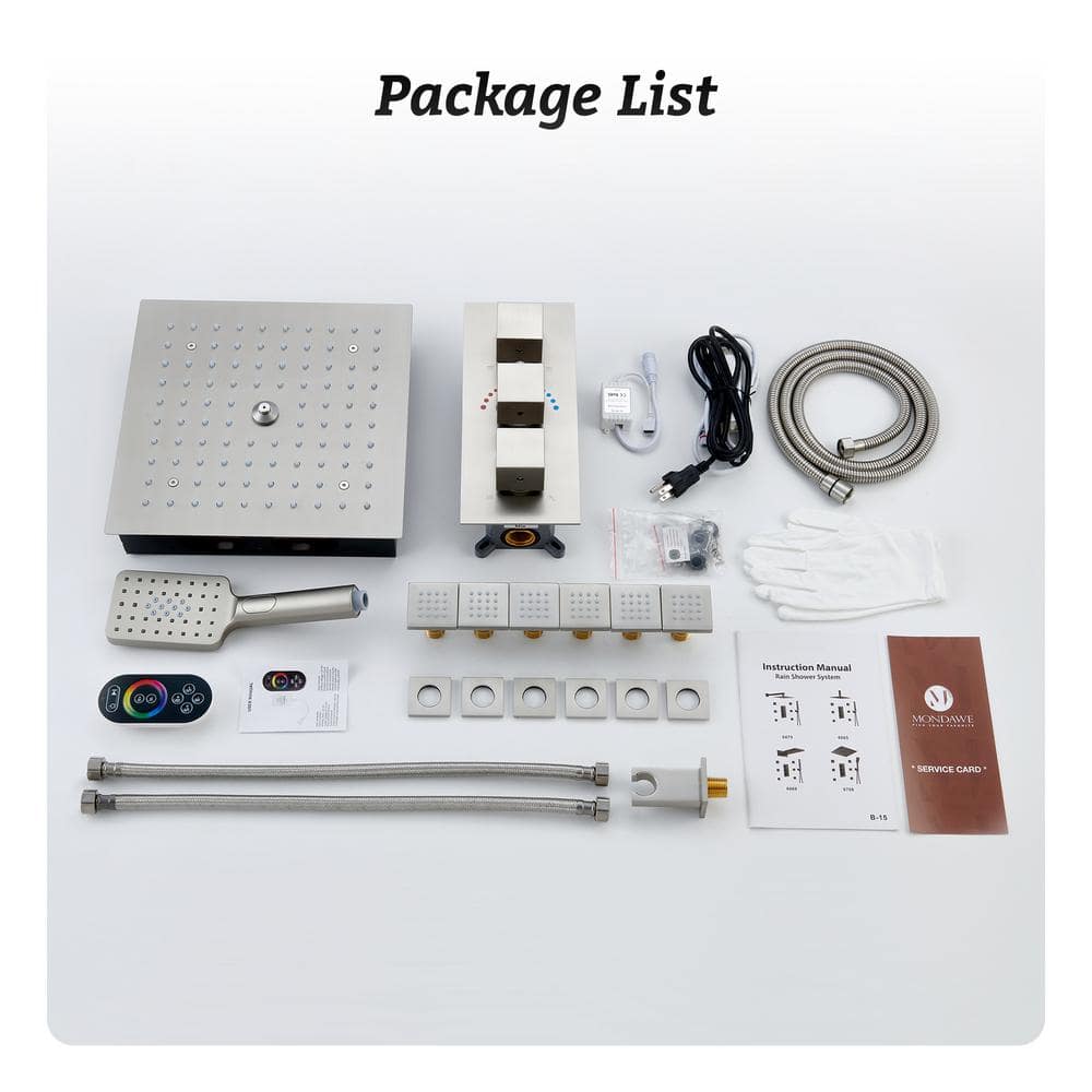 12" Brushed Nickel LED Ceiling Mounted Rainfall Shower System