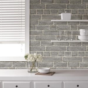 Grey Brick Façade Gray Wallpaper Sample