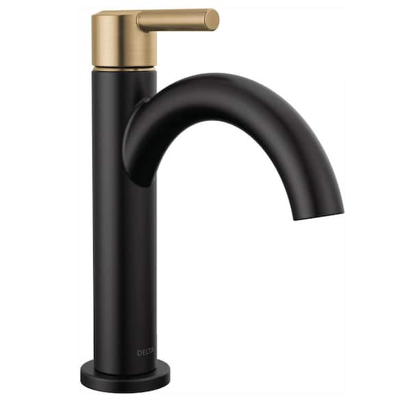 Delta Nicoli J-Spout Single Hole Single-Handle Bathroom Faucet in Matte Black/Champagne Bronze