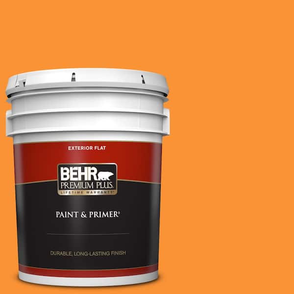 BEHR PREMIUM PLUS 5 gal. #P240-7 Joyful Orange Flat Exterior Paint & Primer