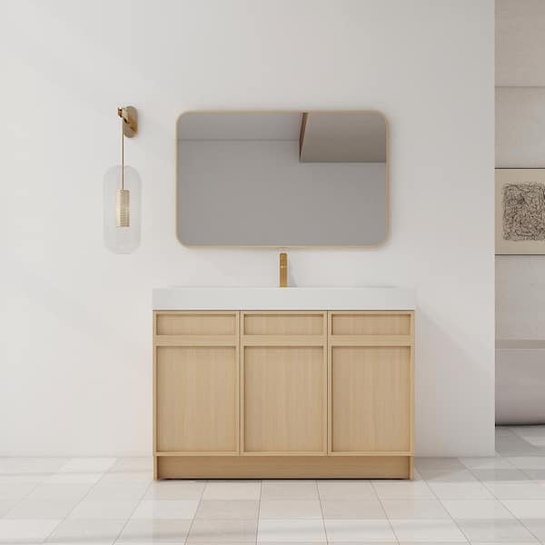 UPIKER Ambra 47.3 in. W x 19.7 in. D x 35.1 in. H Freestanding Bath Vanity Cabinet in Dune Oak with White Resin Top