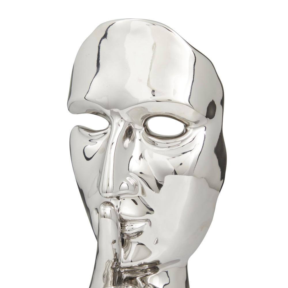 Silver Porcelain Contemporary Mask Statue with MDF Base