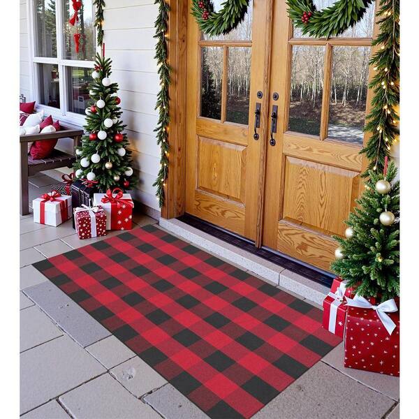 Christmas Rug Red and Black 36 in. x 60 in. Checkered Entryway Rug