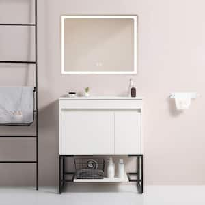 30 in. W Single Sinks Freestanding Bath Vanity in White with White Ceramic Top