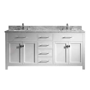 Caroline 72 in. W Bath Vanity in White with Marble Vanity Top in White with Square Basin