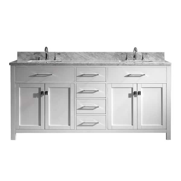 Virtu USA Caroline 72 in. W Bath Vanity in White with Marble Vanity Top in White with Square Basin