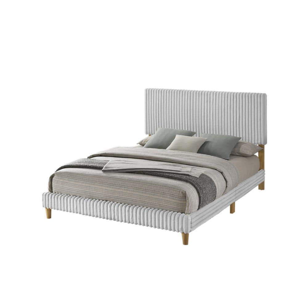 Rowe Light Gray Color Wood Frame Corduroy Fabric Queen Panel Bed With Natural Wood Color Legs price history on PriceWatchPro