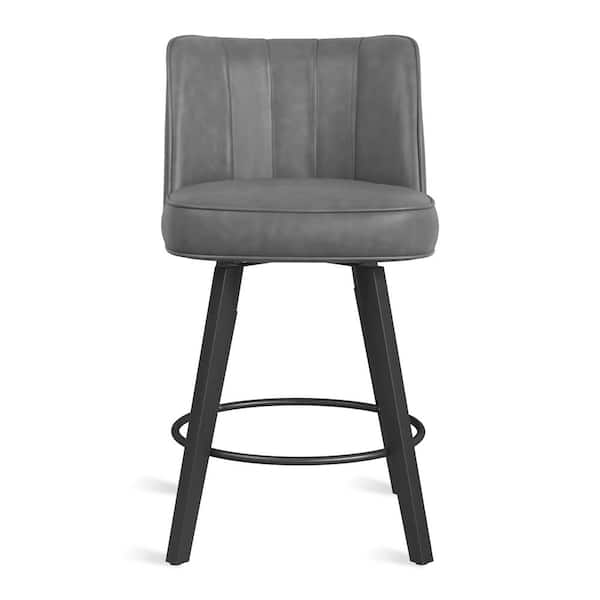 LUE BONA Paul 26 in. Dark Gray Modern Faux Leather 360° Swivel High Back Barstool Solid Wood Counter Height stool Set of 4
