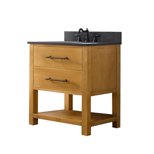 Windwood 30 in. W x 22 in. D x 34 in. H Bath Vanity in Natural with Blue Limestone Vanity Top with White Sink