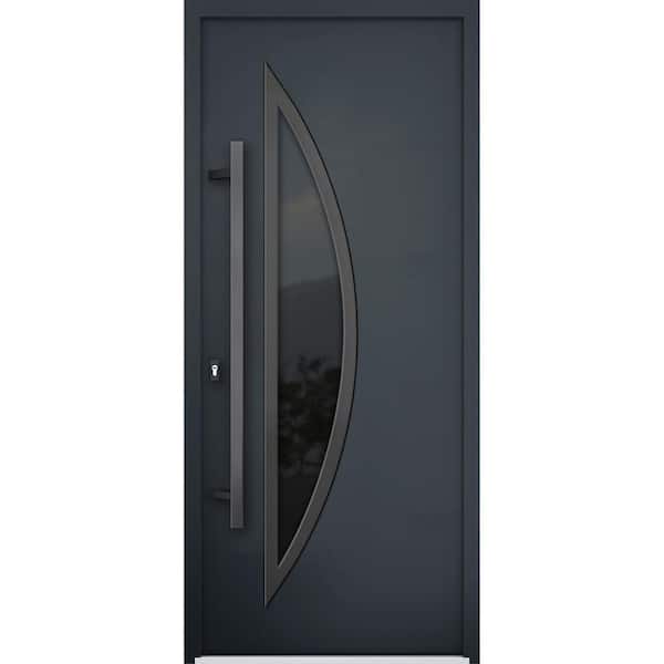 VDOMDOORS 36 in. x 80 in. Right-hand/Inswing Tinted Glass Black Enamel Steel Prehung Front Door with Hardware