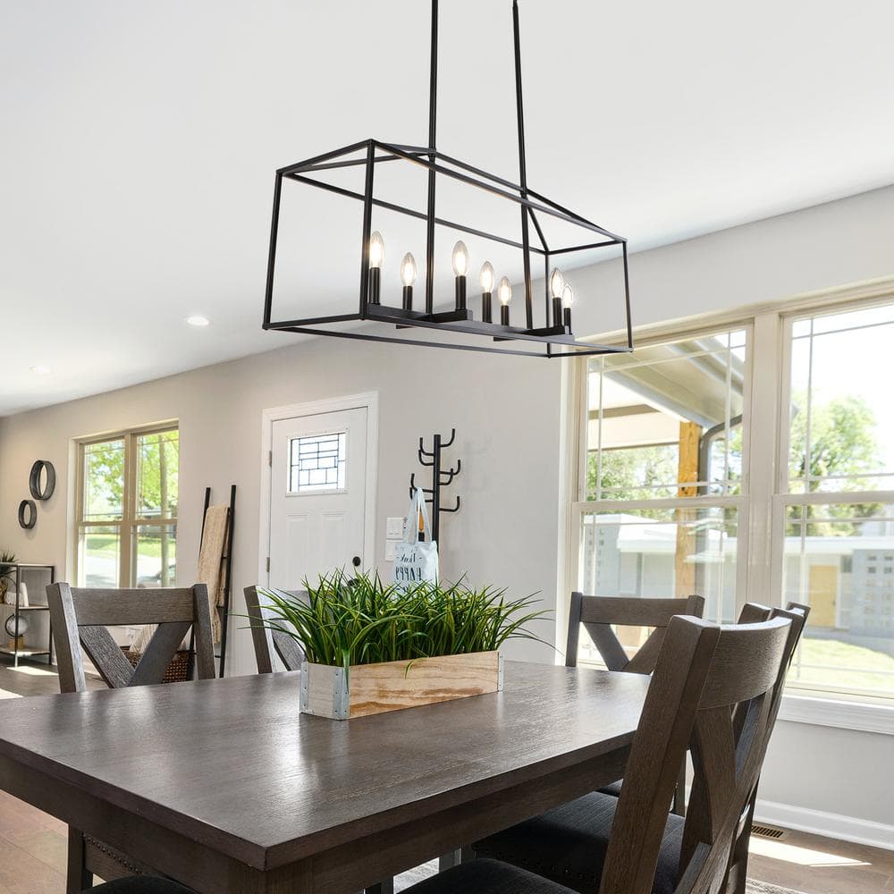 Black Geometric Metal 7-Light Candle Chandelier
