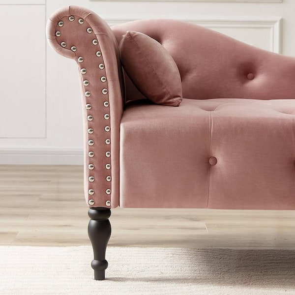 Seafuloy Red (Rose) Velvet Right Arm Chaise Lounge with Button Tufted  L-40820-1117 - The Home Depot