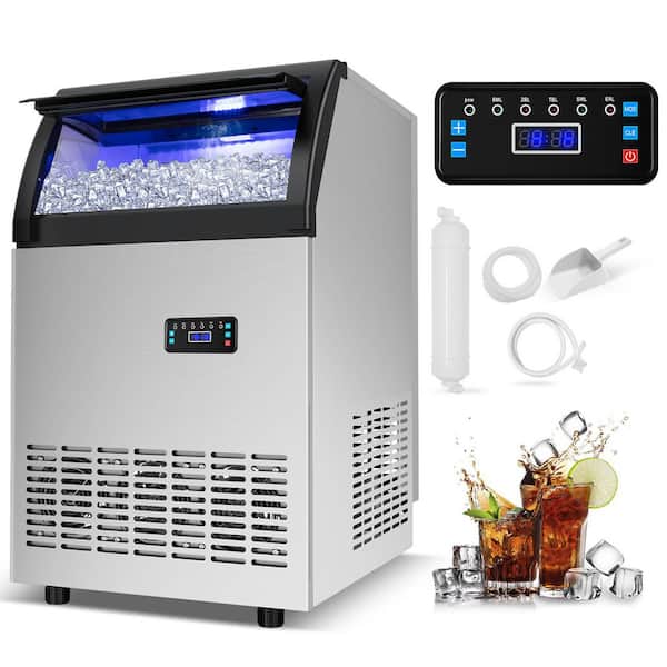 19 in. 145 lbs. per day High-Density Ice Cube Freestanding Ice Maker Water Spray Ice-Making in Silver w/ 3-Exhaust Fans