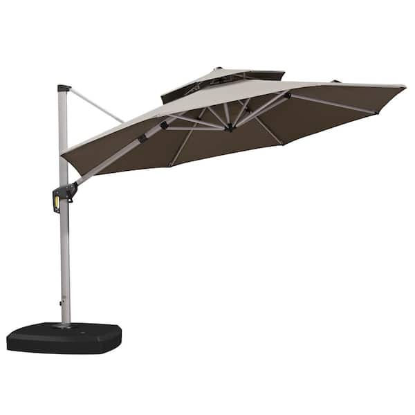 PURPLE LEAF 11 ft. Sunbrella Aluminum Octagon 360° Rotation Silvery Cantilever Outdoor Patio Umbrella With Wheels Base, Gray