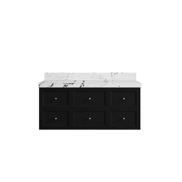 Willow Collections Roswell 48 in. Single Sink Freestanding Black Bath Vanity with Viola Night Qt. Top Unassembled