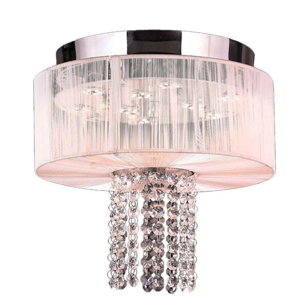 Worldwide Lighting Alice Collection 5-Light LED Chrome Crystal Flushmount Ceiling Light White Shade