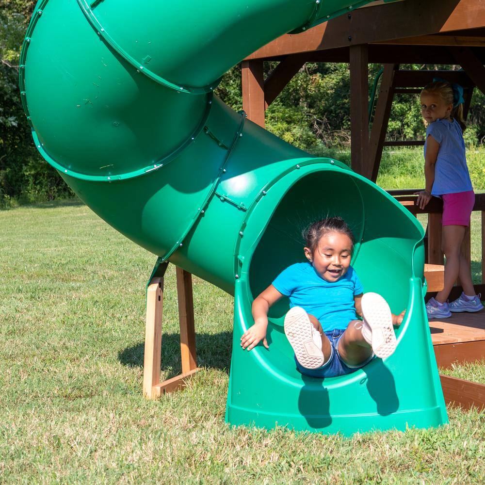 Cedar Two-Tone Wooden Swing Set with Tube Slide