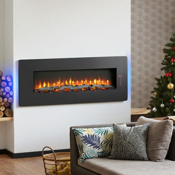 36 in. 400 sq. ft. Electric Stove with Wall-Mount in Black, Multi-Color LED Flame