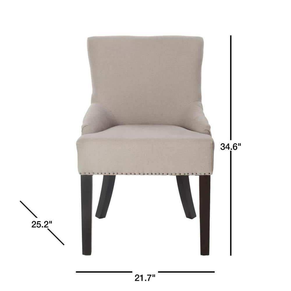 Beige Linen Upholstered Parsons Side Chair with Espresso Wood Legs