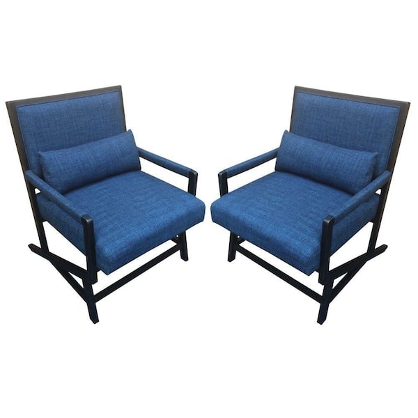 The Urban Port Blue and Black Fabric Accent Armchair with Wood Frame (Set of 2)