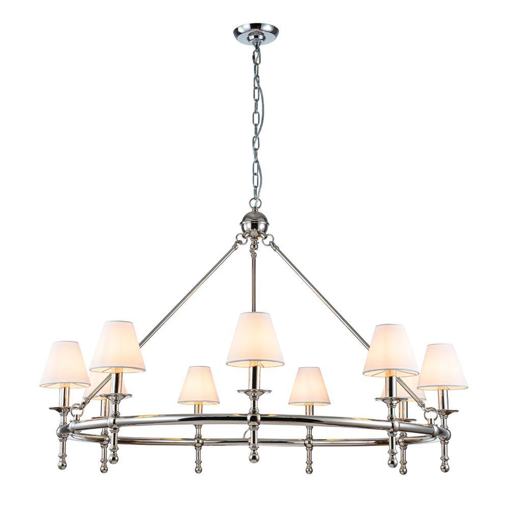 47 in. 9-Light Modern Polished Nickel Chandelier with White Fabric Shades for Dining Rooms and Large Rooms price history on PriceWatchPro