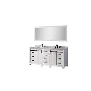 Chanceton 72 in. W x 25 in. D x 34 in. H Double Sink Vanity in White with White Carrara Marble Top and Mirror