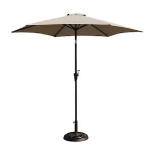 9 ft. Aluminum Outdoor Market Patio Umbrella in Gray with Round Resin Umbrella Base, Push Button Tilt and Crank lift