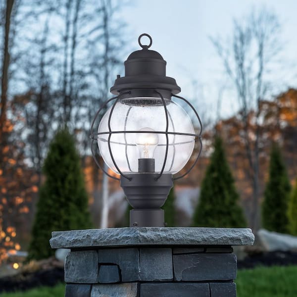 Catalina 19 in. 1-Light Black Outdoor Lamp Post Light Fixture with Seeded Glass