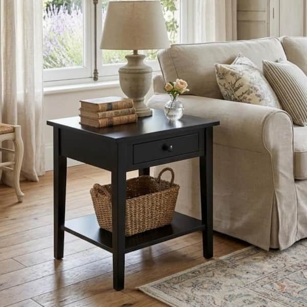 Spencer Black Solid Wood 25 in. H End Table