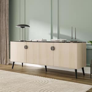 Haley White and Black Composite Wood 78.74 in. Mid-Century Modern Sideboard